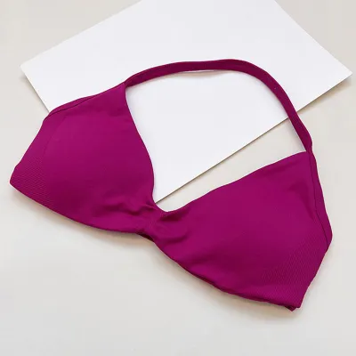 Women Fashion Sexy Solid Color Halter-Neck Sports Yoga Bra