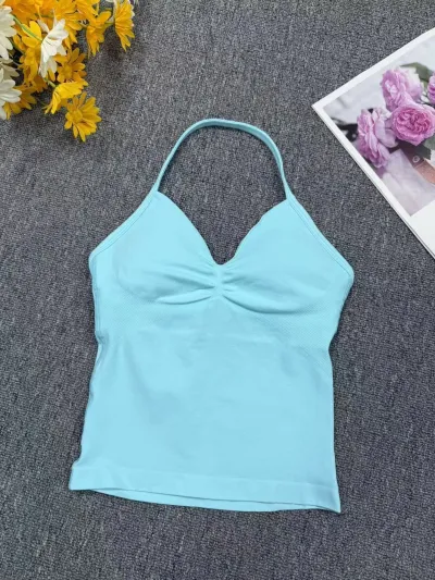Women Fashion Casual Solid Color Halter-Neck Sports Yoga Camisole