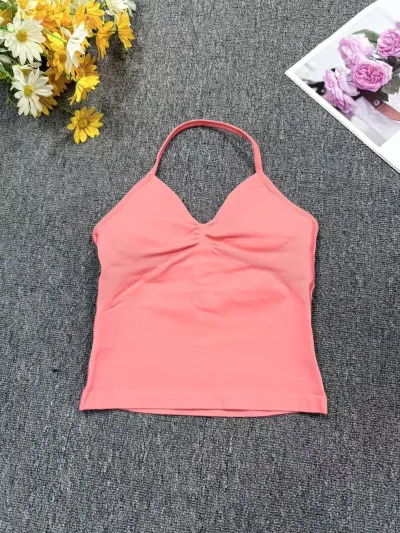 Women Fashion Casual Solid Color Halter-Neck Sports Yoga Camisole