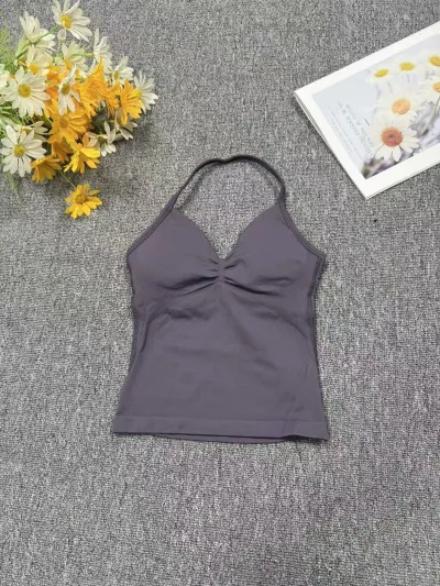 Women Fashion Casual Solid Color Halter-Neck Sports Yoga Camisole