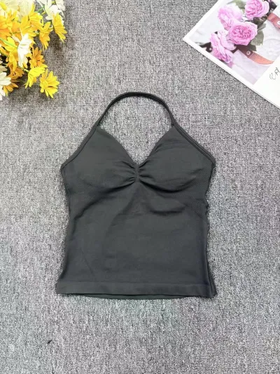 Women Fashion Casual Solid Color Halter-Neck Sports Yoga Camisole