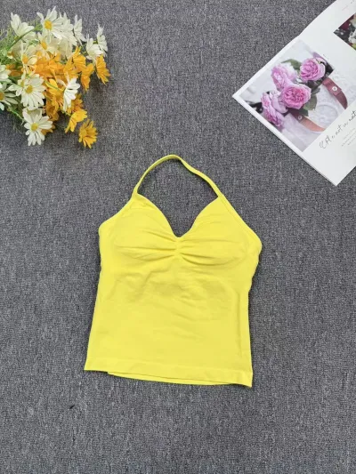 Women Fashion Casual Solid Color Halter-Neck Sports Yoga Camisole