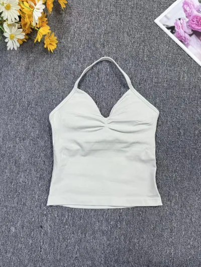 Women Fashion Casual Solid Color Halter-Neck Sports Yoga Camisole