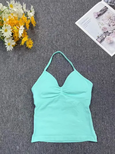 Women Fashion Casual Solid Color Halter-Neck Sports Yoga Camisole