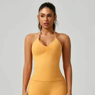 Women Fashion Casual Solid Color Halter-Neck Sports Yoga Camisole