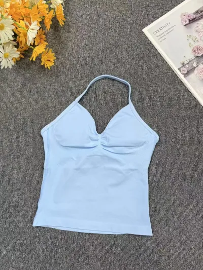 Women Fashion Casual Solid Color Halter-Neck Sports Yoga Camisole