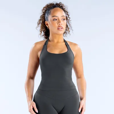 Women Fashion Casual Solid Color Seamless Halter-Neck Backless Yoga Sports Tank Top