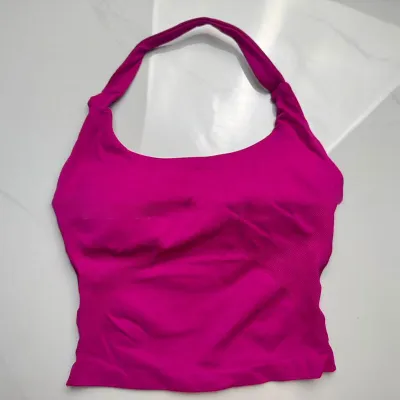Women Fashion Casual Solid Color Seamless Halter-Neck Backless Yoga Sports Tank Top