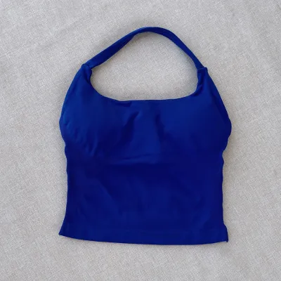 Women Fashion Casual Solid Color Seamless Halter-Neck Backless Yoga Sports Tank Top