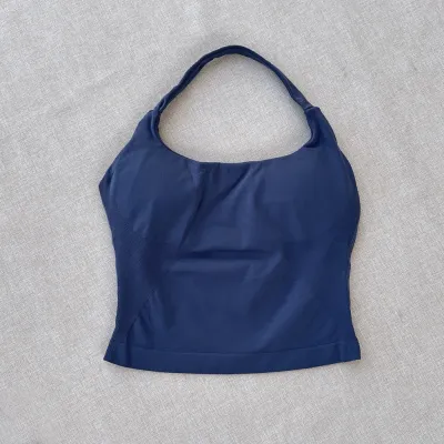 Women Fashion Casual Solid Color Seamless Halter-Neck Backless Yoga Sports Tank Top
