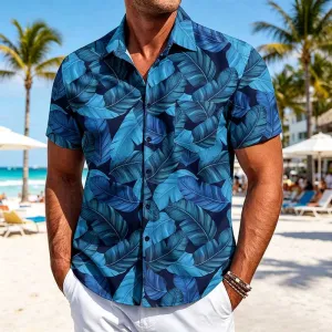 Men's Fashion Casual Summer Hawaiian Printed Lapel Short-Sleeve Shirts
