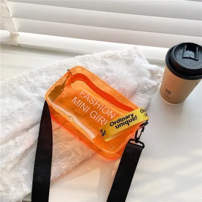 Women Fashion Clear Jelly Letter Print Square Mini Crossbody Bag