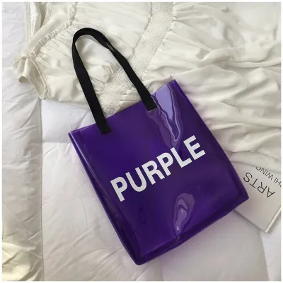 Women Fashion Casual Letter Printed Large Capacity Transparent Tote Shoulder Bag