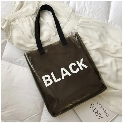 Women Fashion Casual Letter Printed Large Capacity Transparent Tote Shoulder Bag