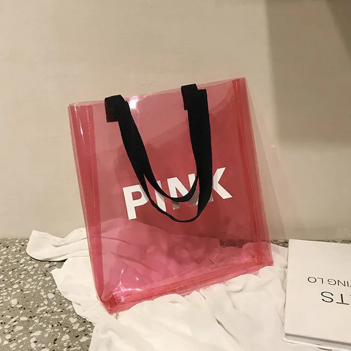 Women Fashion Casual Letter Printed Large Capacity Transparent Tote Shoulder Bag
