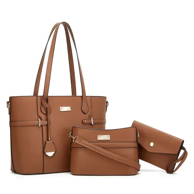 Women Fashion Casual Simple Solid Color Large Capacity Tote Bag Shoulder Handbag Three-Piece Bag Set