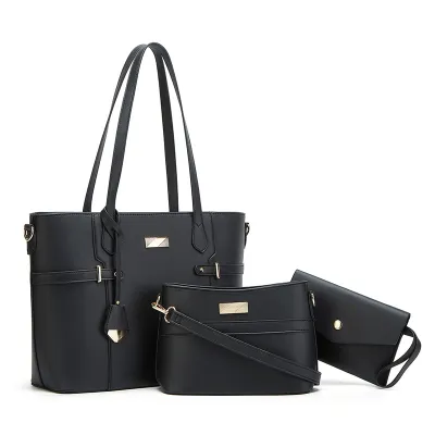 Women Fashion Casual Simple Solid Color Large Capacity Tote Bag Shoulder Handbag Three-Piece Bag Set