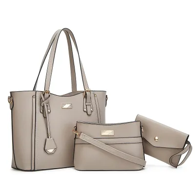 Women Casual Solid Color Large Capacity PU Shoulder Handbag Tote Bag Three-Piece Set