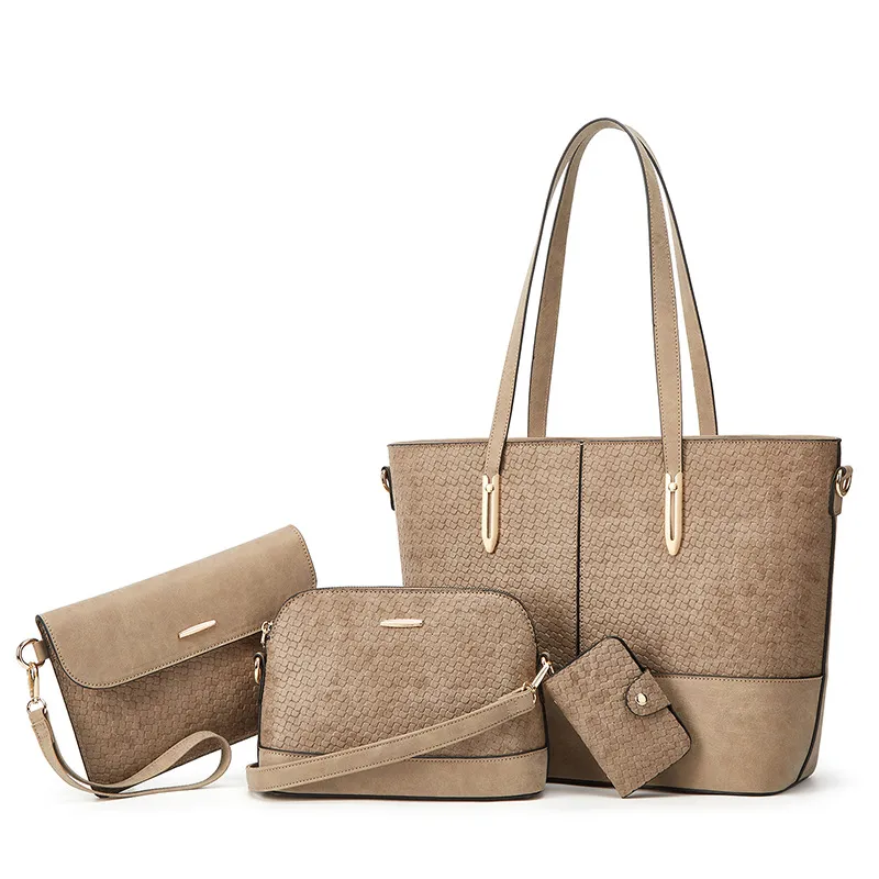 Women Fashion Casual Texture Large Capacity Tote Bag Four-Piece Set
