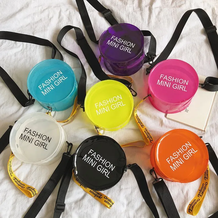Women Fashion Round Letter Print Clear PVC Candy Color Crossbody Bag