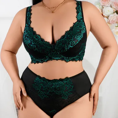 Women Fashion Sexy Plus Size Mesh Edge Bra Underwear Set