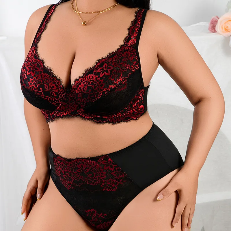 Women Fashion Sexy Plus Size Lace Bra Underwear Set