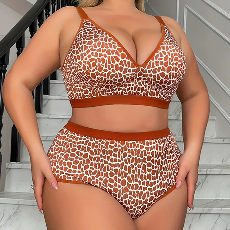 Women Fashion Sexy Plus Size Leopard Print Thin Bra Underwear Set