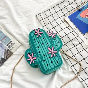 Women Fashion Creative Contrast Color Cactus Metal Chain Crossbody Bag