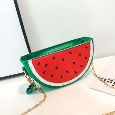 Women Fashion Cartoon Fruit Watermelon Lemon Chain Crossbody Bag