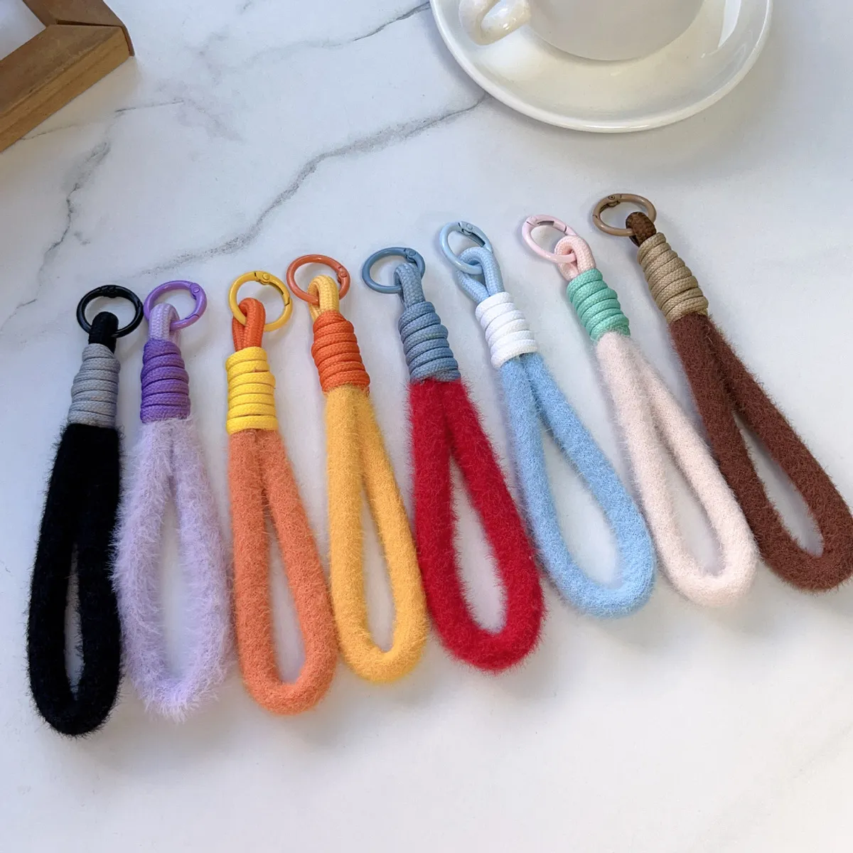 Fashion Dopamine Color Plush Double Color Lanyard Phone Keychain
