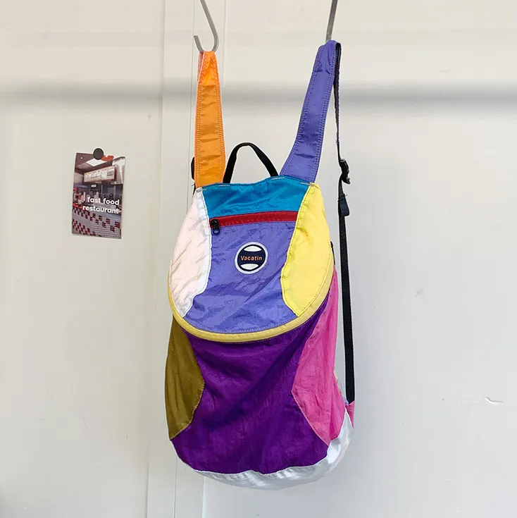 Fashion Casual Dopamine Contrast Color Lightweight Large Capacity Folding Nylon Backpack