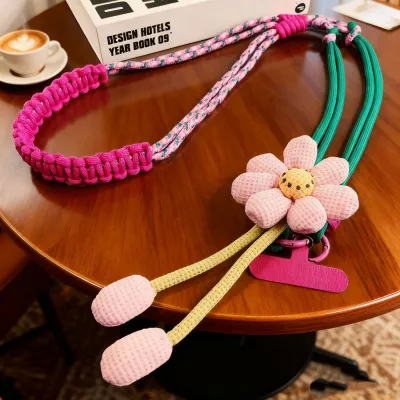 Fashion Dopamine Floral Mobile Phone Lanyard Woven Strap Bag Accessories