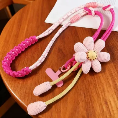 Fashion Dopamine Floral Mobile Phone Lanyard Woven Strap Bag Accessories