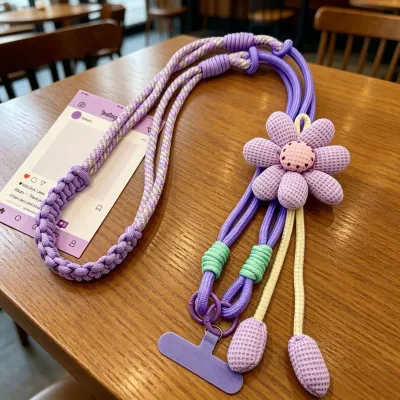 Fashion Dopamine Floral Mobile Phone Lanyard Woven Strap Bag Accessories