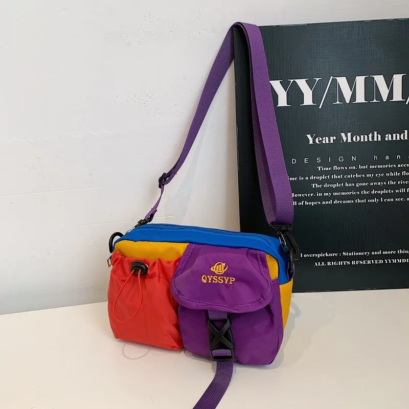Women Fashion Casual Dopamine Stitching Color Multi-Pocket Crossbody Bag