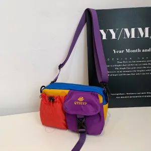 Women Fashion Casual Dopamine Stitching Color Multi-Pocket Crossbody Bag