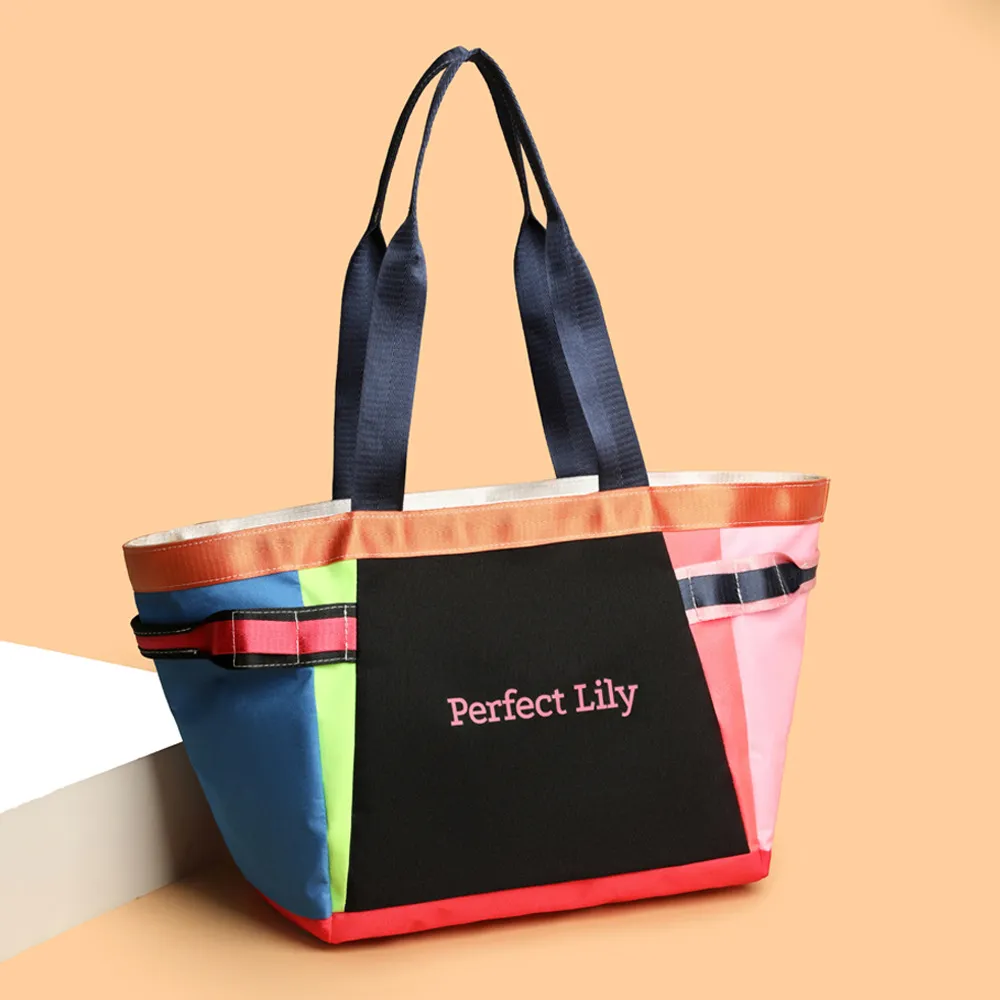 Fashion Casual Dopamine Colorblock Large Capacity Shoulder Bag Oxford Cloth