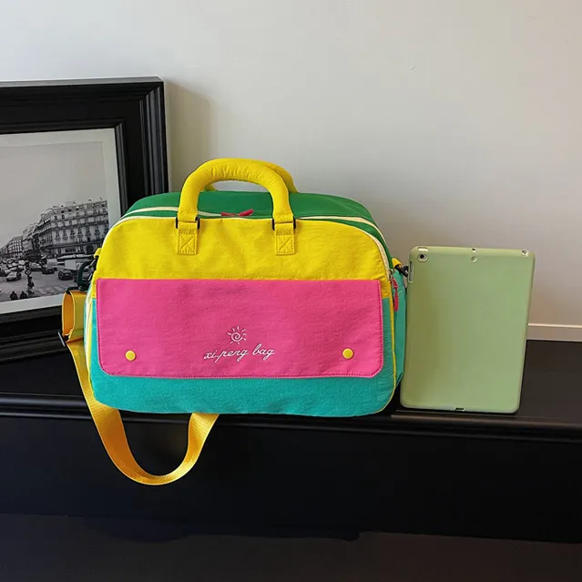 Women Fashion Casual Dopamine Contrast Color Geometric Pattern Cloth Shoulder Bag
