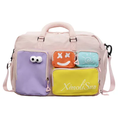 Fashion Casual Contrast Color Dopamine Travel Large-Capacity Multi-Pocket Shoulder Bag