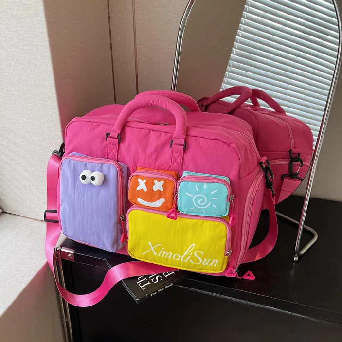Fashion Casual Contrast Color Dopamine Travel Large-Capacity Multi-Pocket Shoulder Bag