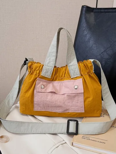 Women Fashion Casual Dopamine Color Canvas Crossbody Bucket Bag