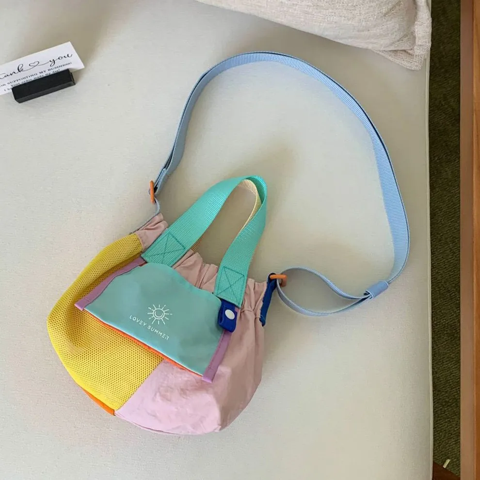 Women Fashion Casual Dopamine Contrast Nylon Stitching Small Square Crossbody Bag