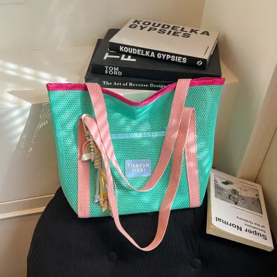 Women Fashion Dopamine Hollow Mesh Casual Shoulder Bag Tote