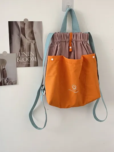 Women Fashion Casual Dopamine Colorblock Waterproof Nylon Large Capacity Backpack