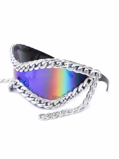 Fashion Round Frame Metal Chain Decoration PC Sunglasses