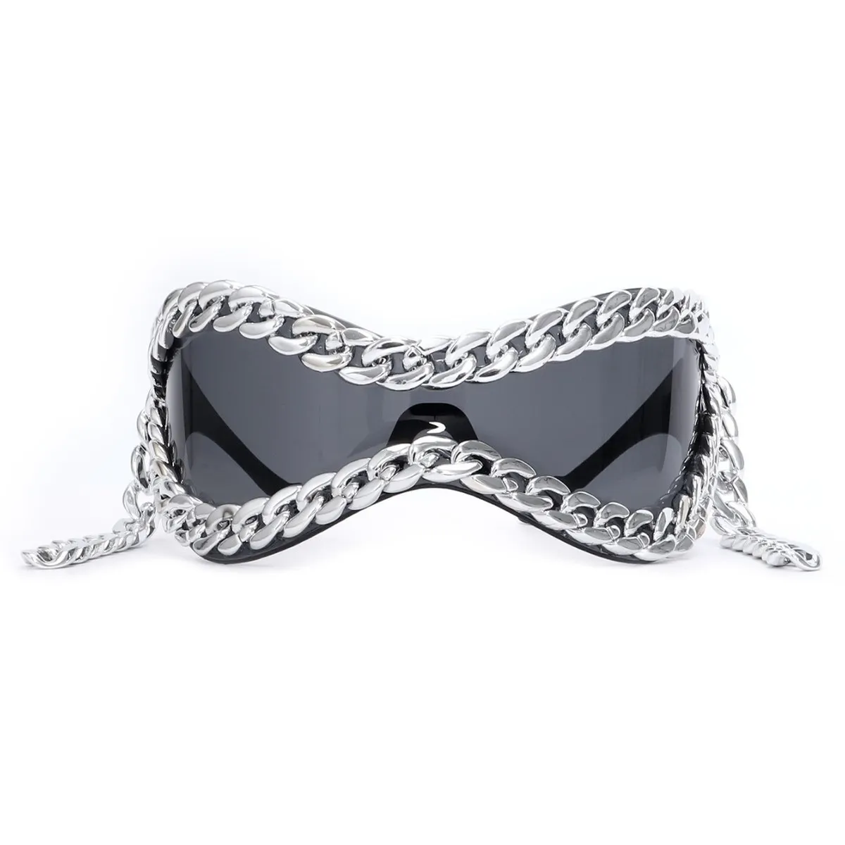 Fashion Round Frame Metal Chain Decoration PC Sunglasses