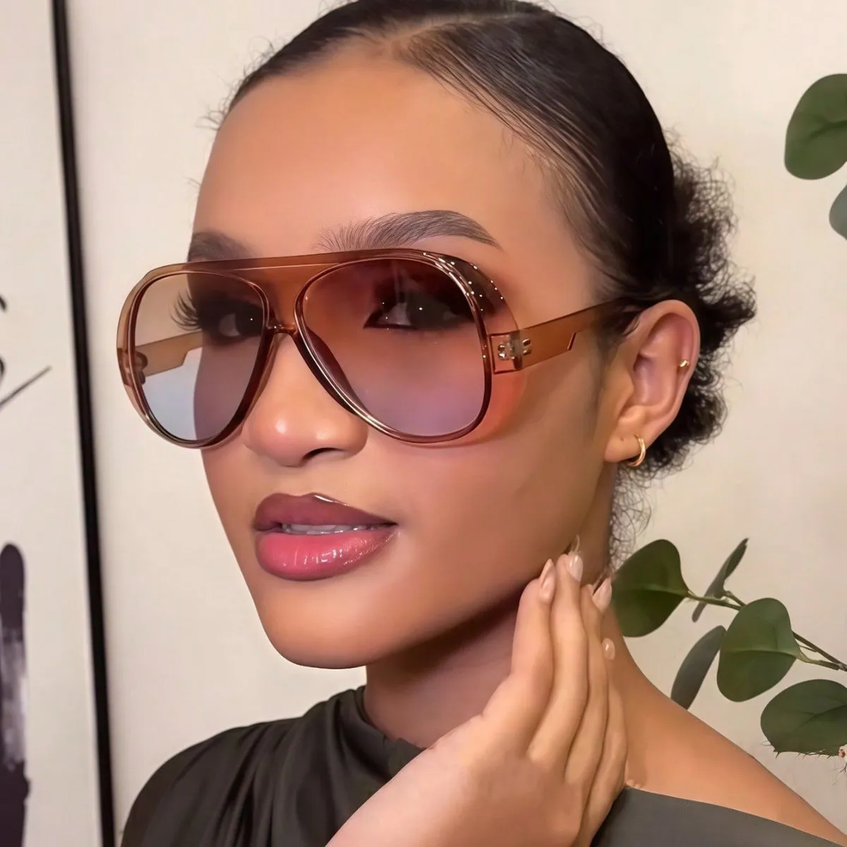 Women Fashion Casual Oversized Oblong Mirror Sunglasses