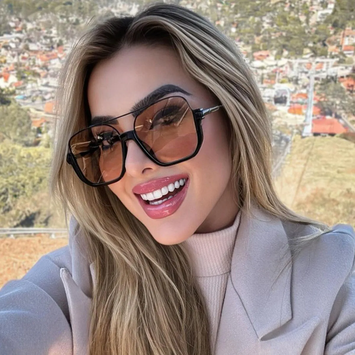 Women Fashion Large Frame Half Frame Square Sunglasses