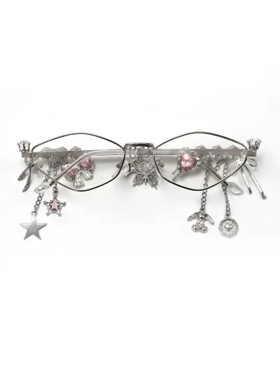 Women Sweet Rhinestone Chain Pendant Small Frame Sunglasses