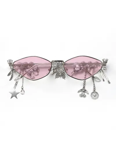 Women Sweet Rhinestone Chain Pendant Small Frame Sunglasses